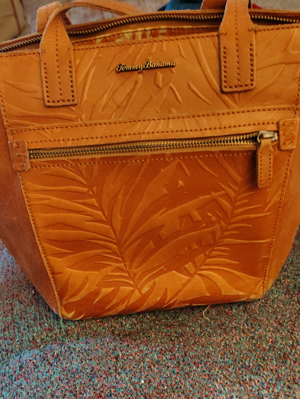 Tommy Bahamas Leather Tote Bag Embossed Design - Picture 1 of 1